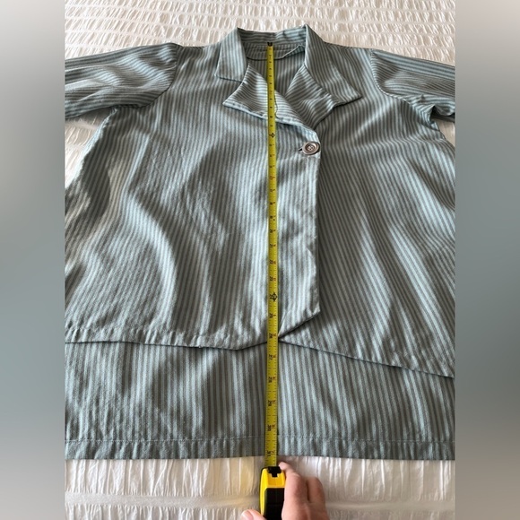 ASYMMETRIC High Low Lightweight Single Button Stripe Jacket Artsy Coastal Office - Picture 13 of 15